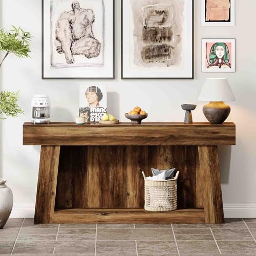 Rustic 63" Farmhouse Console Table with Storage