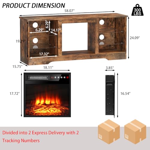 Pretzi 58" LED Fireplace TV Stand with Storage