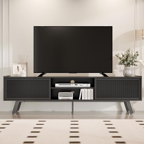 Modern Black TV Stand with Sliding Door Storage