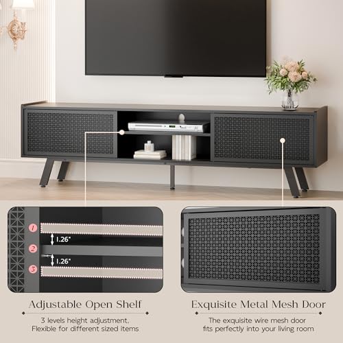 Modern Black TV Stand with Sliding Door Storage