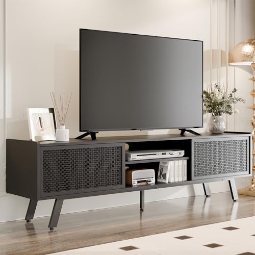 Modern Black TV Stand with Sliding Door Storage