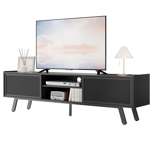 Modern Black TV Stand with Sliding Door Storage