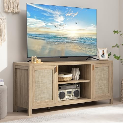 Rattan TV Stand with Storage - Boho Style