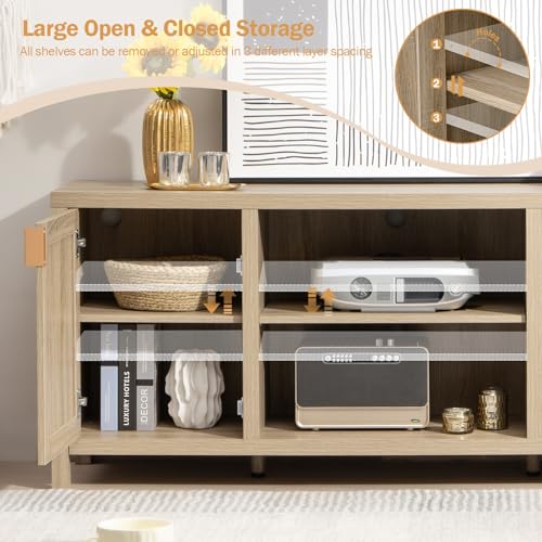 Rattan TV Stand with Storage - Boho Style