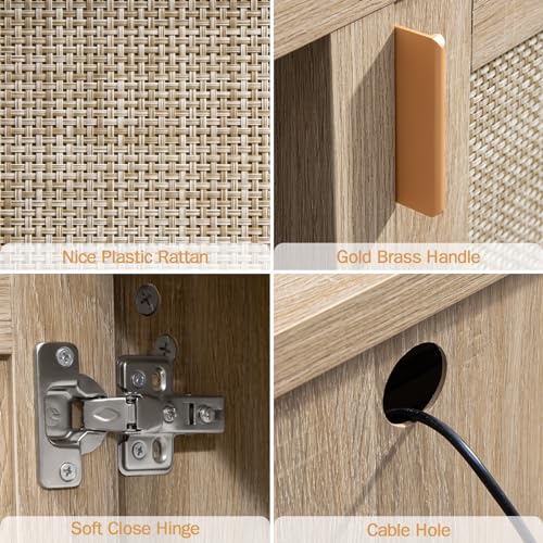 Rattan TV Stand with Storage - Boho Style