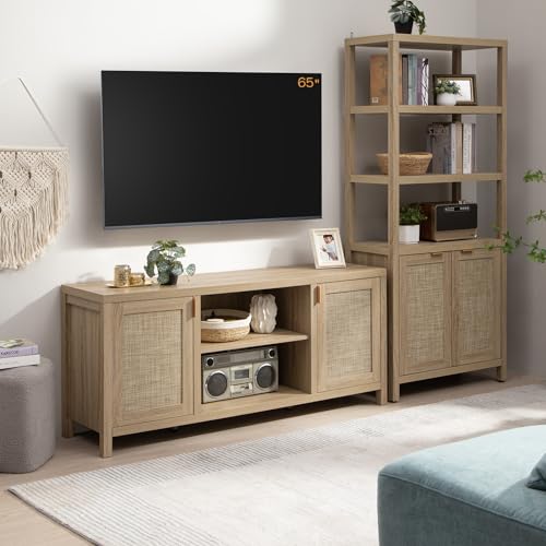 Rattan TV Stand with Storage - Boho Style