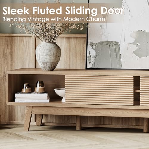 Mid Century Modern TV Console in Light Oak