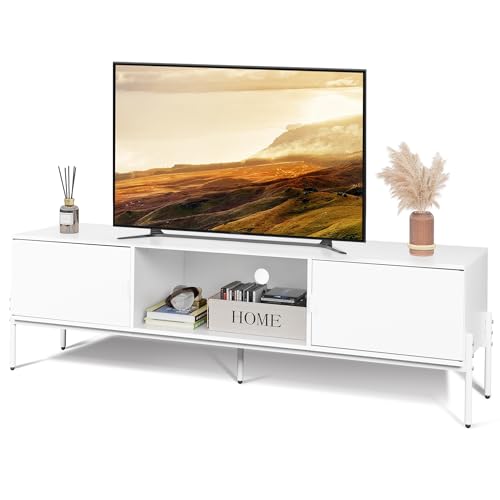 Modern White TV Stand with Storage & Cabinets