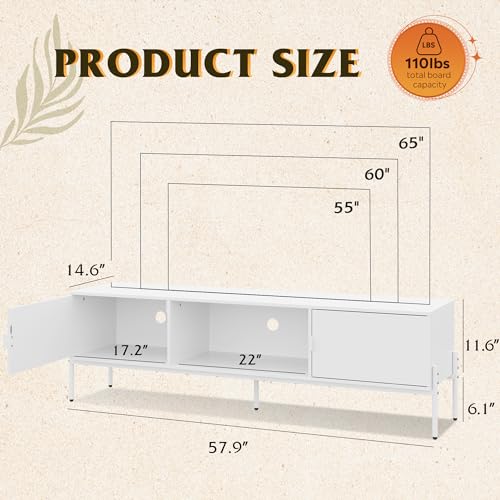 Modern White TV Stand with Storage & Cabinets
