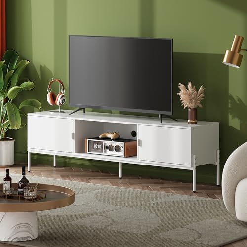 Modern White TV Stand with Storage & Cabinets