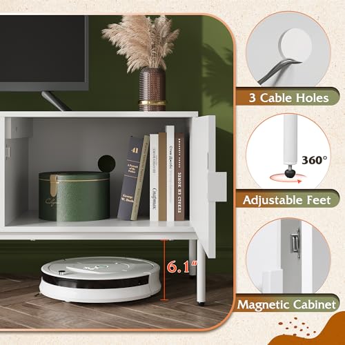 Modern White TV Stand with Storage & Cabinets