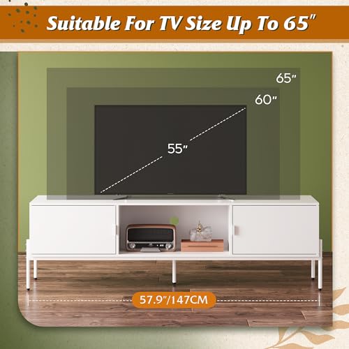 Modern White TV Stand with Storage & Cabinets