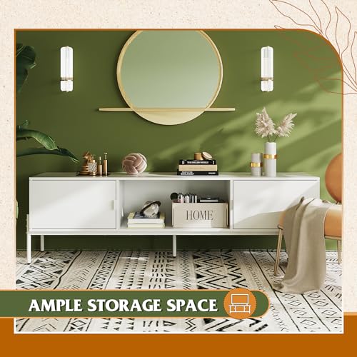 Modern White TV Stand with Storage & Cabinets
