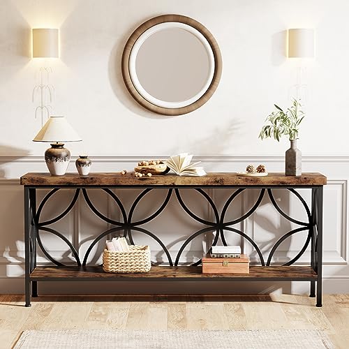 Industrial 70.9-Inch Narrow Sofa Table - Rustic Brown