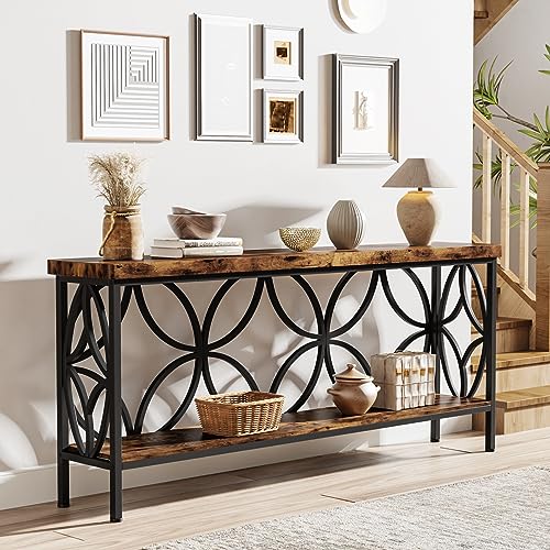 Industrial 70.9-Inch Narrow Sofa Table - Rustic Brown