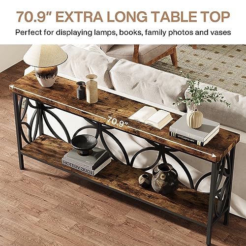 Industrial 70.9-Inch Narrow Sofa Table - Rustic Brown