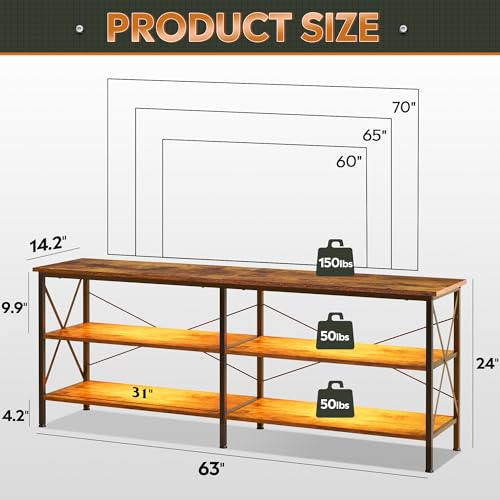 Rustic Brown LED TV Stand for 70 Inch TV