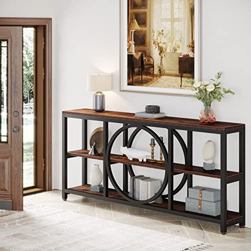 Extra Long Industrial Console Table with Shelves