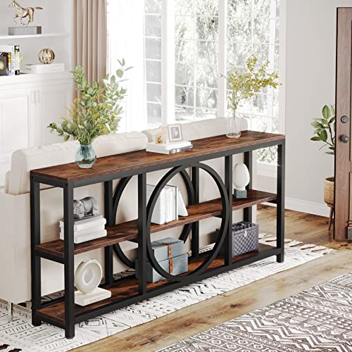 Extra Long Industrial Console Table with Shelves