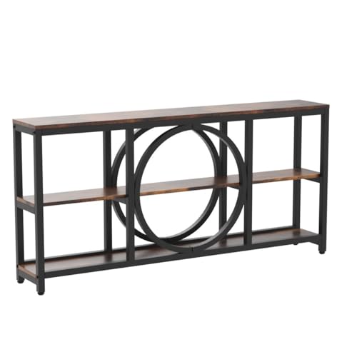 Extra Long Industrial Console Table with Shelves