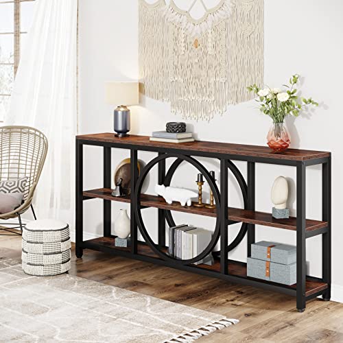 Extra Long Industrial Console Table with Shelves