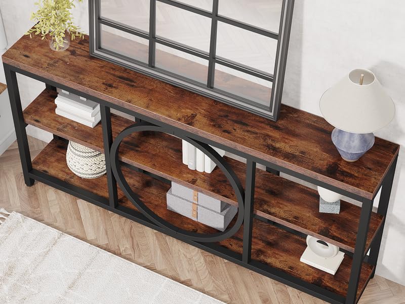 Extra Long Industrial Console Table with Shelves