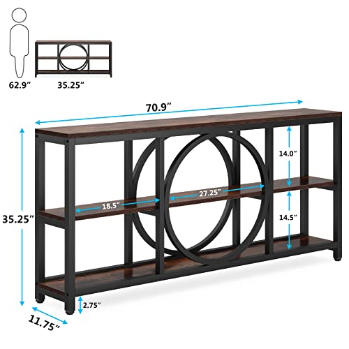 Extra Long Industrial Console Table with Shelves
