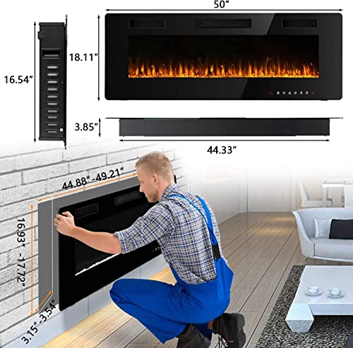 BOSSIN 50" Ultra-Thin Recessed Electric Fireplace
