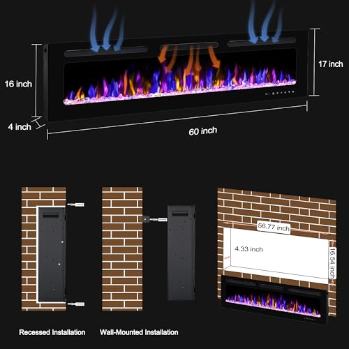 60" Wall-Mounted Electric Fireplace with Remote Control