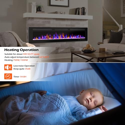 60" Wall-Mounted Electric Fireplace with Remote Control