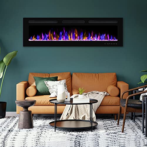 60" Wall-Mounted Electric Fireplace with Remote Control