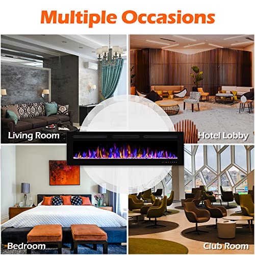 60" Wall-Mounted Electric Fireplace with Remote Control