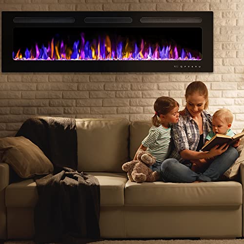 60" Wall-Mounted Electric Fireplace with Remote Control