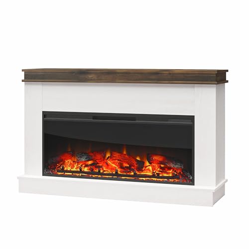 Ivory Oak Electric Fireplace with Mantel and Remote