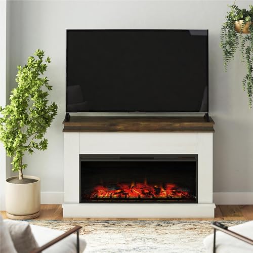 Ivory Oak Electric Fireplace with Mantel and Remote