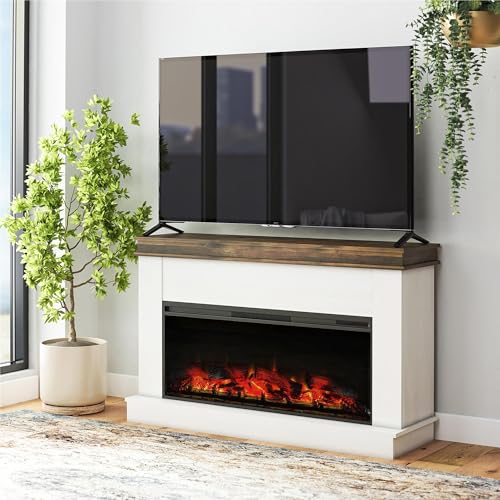 Ivory Oak Electric Fireplace with Mantel and Remote