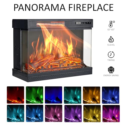 3-Sided Glass Fireplace TV Stand in Distressed White