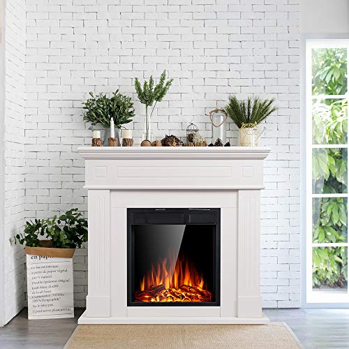 Ivory White Electric Fireplace Mantel with Remote