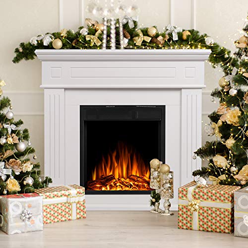 Ivory White Electric Fireplace Mantel with Remote