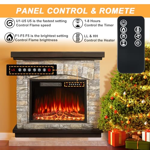 BOSSIN 36" Electric Fireplace with Mantel & Remote