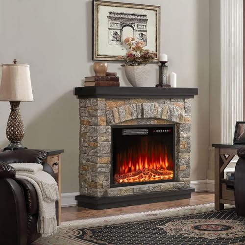 BOSSIN 36" Electric Fireplace with Mantel & Remote