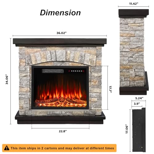 BOSSIN 36" Electric Fireplace with Mantel & Remote