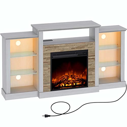 Ivory White LED Fireplace TV Stand Console