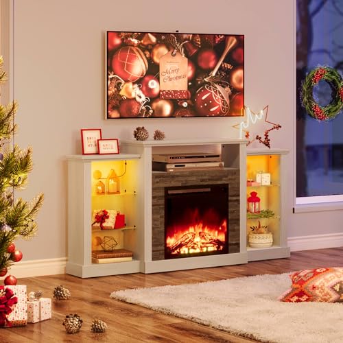 Ivory White LED Fireplace TV Stand Console