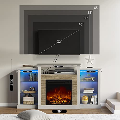 Ivory White LED Fireplace TV Stand Console