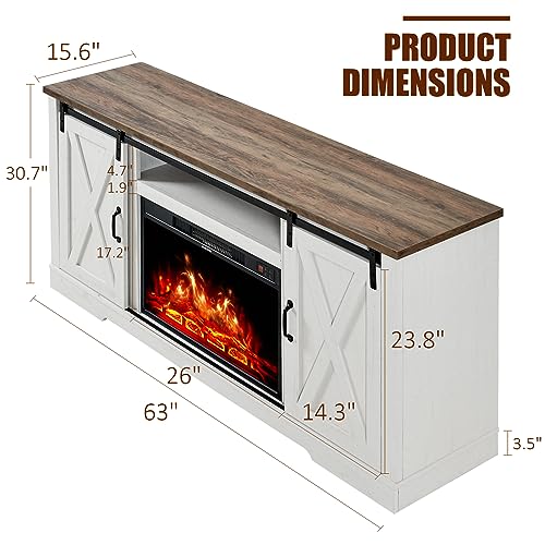 Farmhouse Fireplace TV Stand with Sliding Barn Door