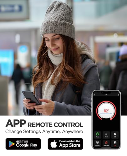 Portable Electric Fireplace with Remote and App