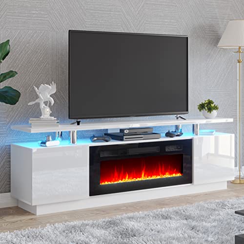 Ivory White 70" Modern Fireplace TV Stand