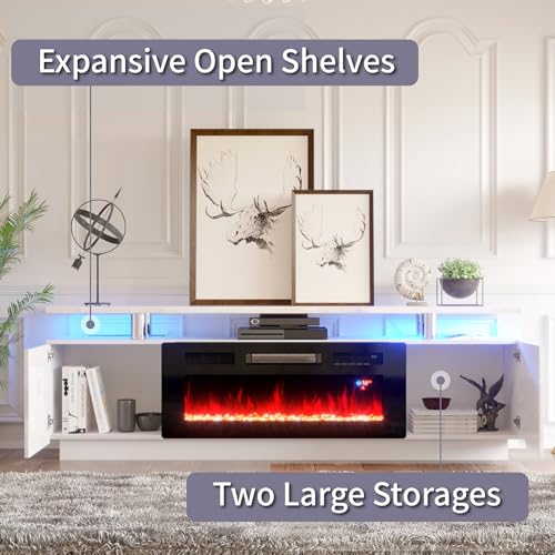 Ivory White 70" Modern Fireplace TV Stand