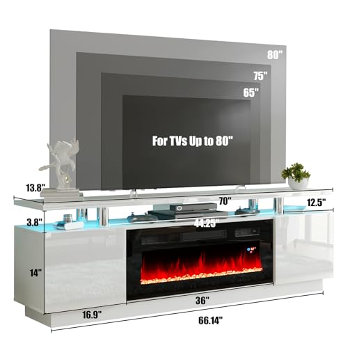 Ivory White 70" Modern Fireplace TV Stand